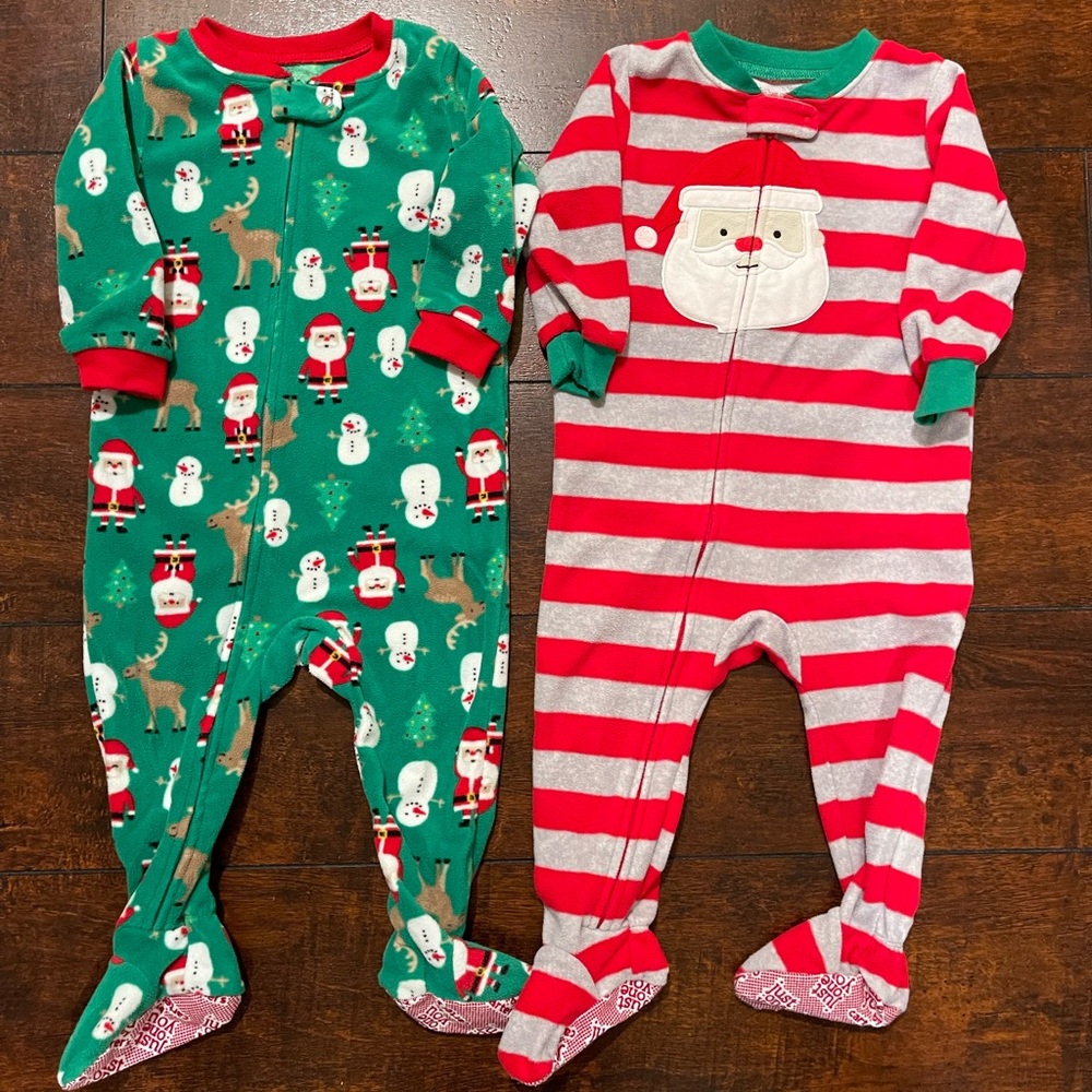 18M Christmas Fleece Footed Pajama Onesies